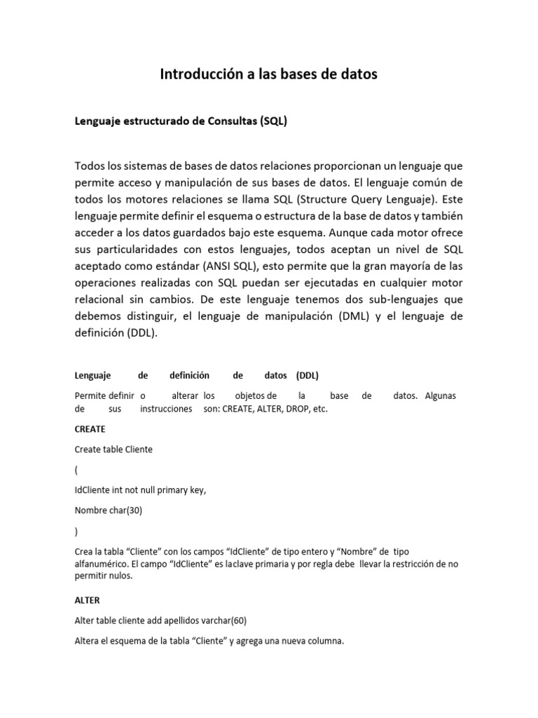 Introducción a SQL y sus comandos básicos | PDF | SQL | Bases de datos