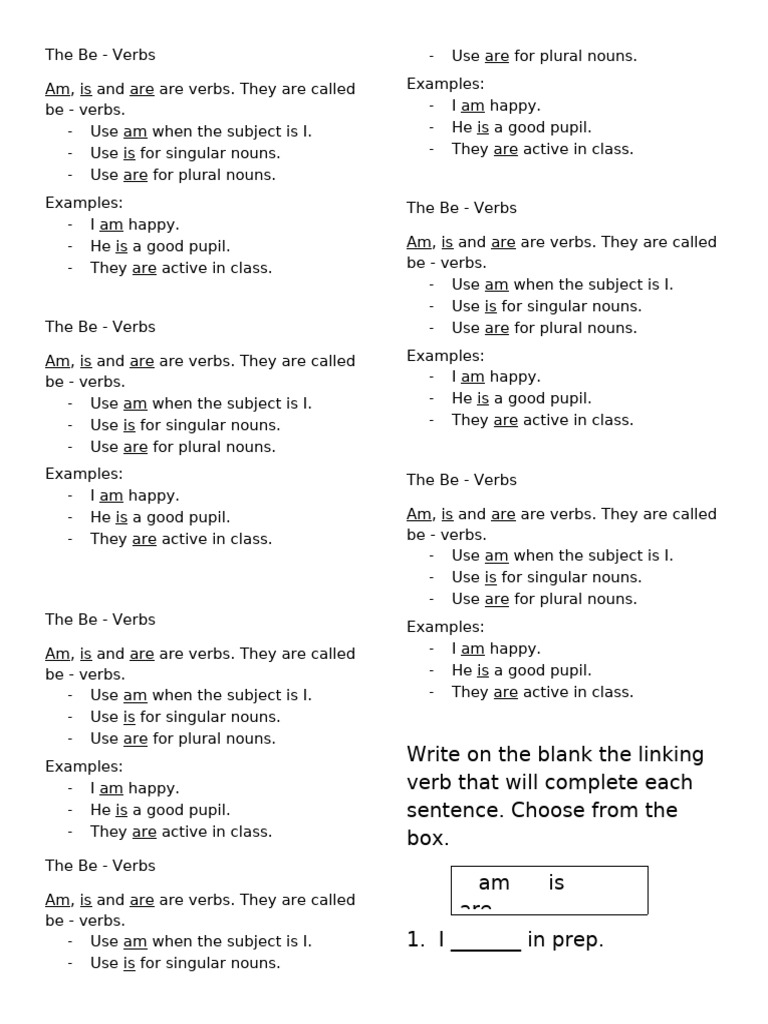 Understanding Be Verbs: Am, Is, Are | PDF | Grammatical Number | Plural