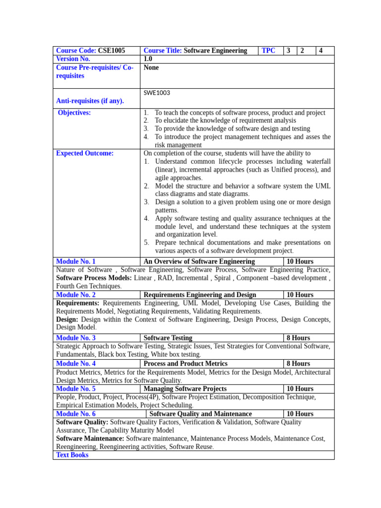 Software Engineering Course Overview | PDF | Software Development ...