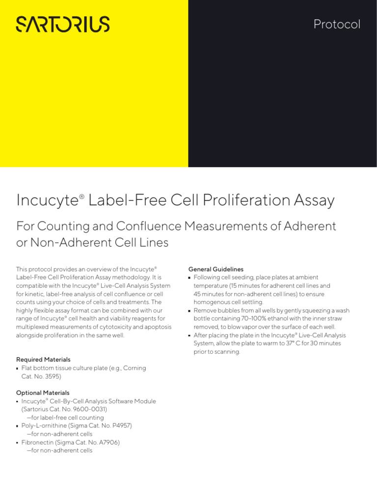 Incucyte Cell Proliferation Assay Protocol | PDF | Cell Culture ...