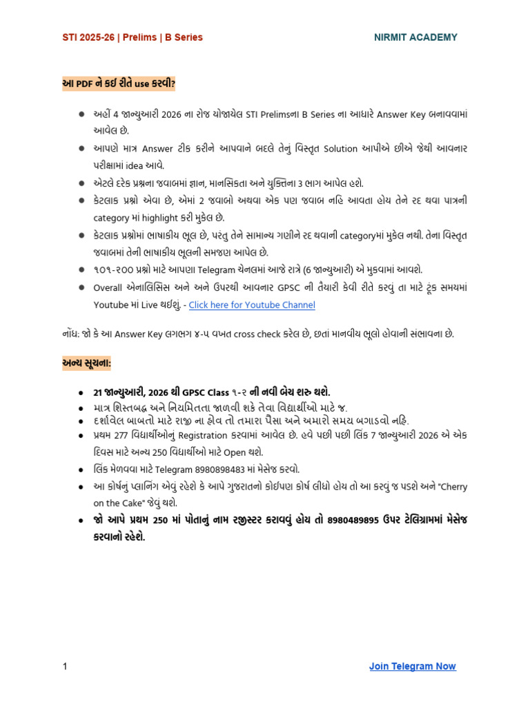 Answer Key-2 - STI 2025-26 - Prelims - Question Paper | PDF