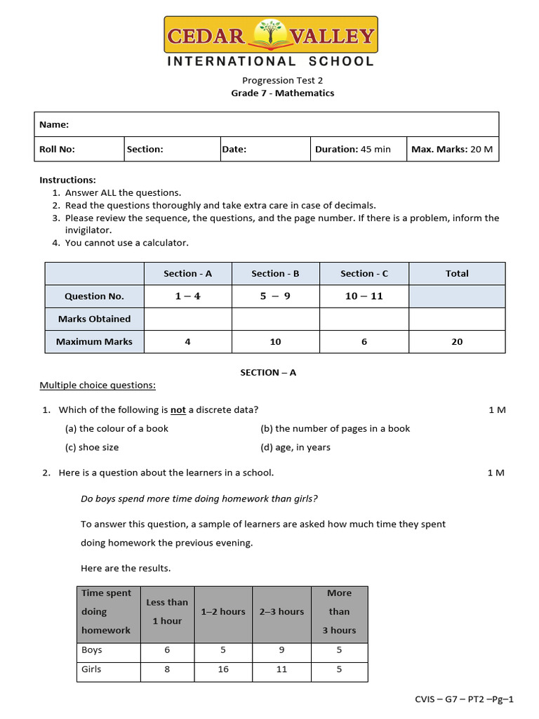 Grade 7 Mathematics Progression Test 2 | PDF | Triangle | Rectangle