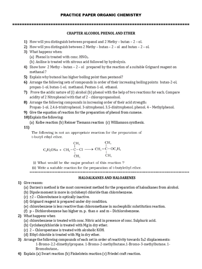 Practice Paper 2026 Organic Chemistry | PDF | Amine | Ether
