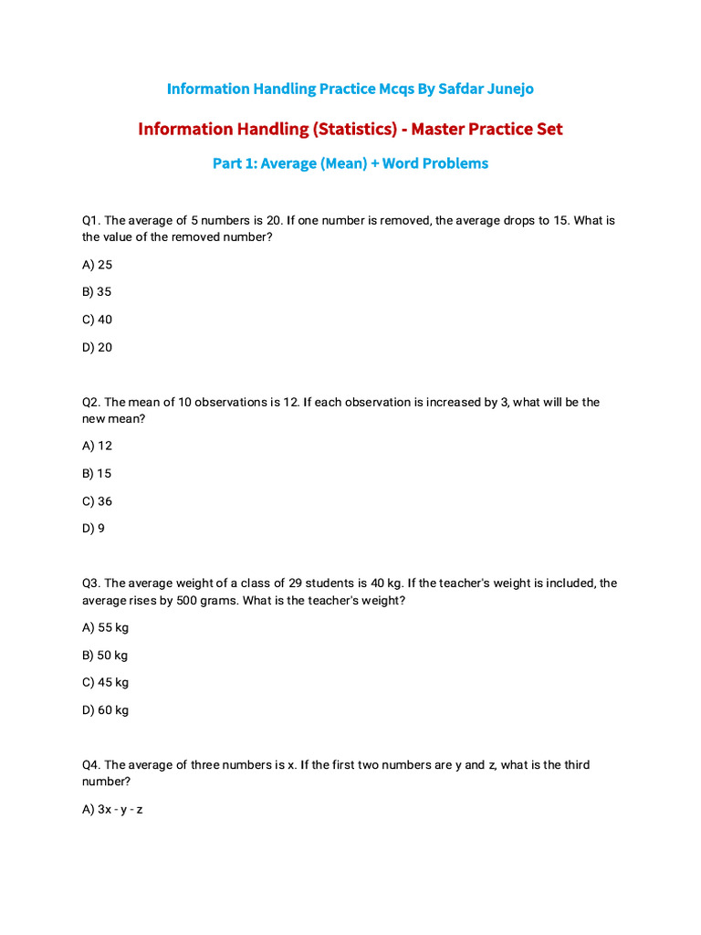 Information Handling (Statistics) Master MCQs by Safdar Junejo | PDF ...