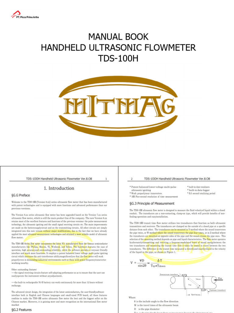 Handheld Ultrasonic Flowmeter Manual | PDF | Flow Measurement | Pipe ...