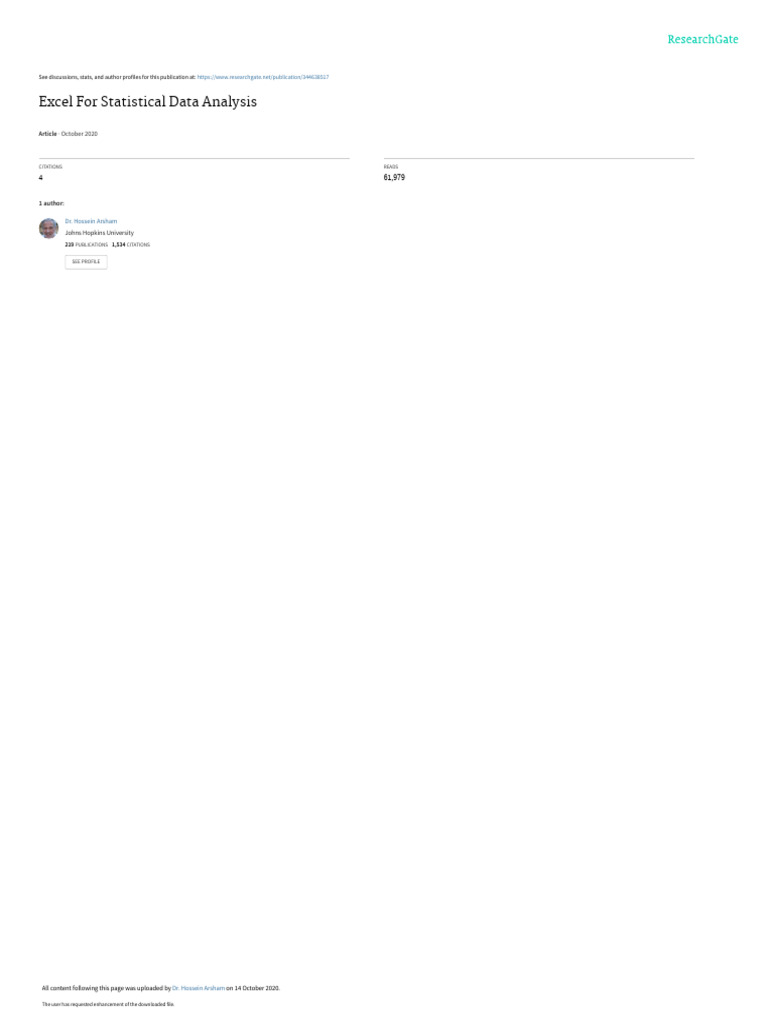 Excel for Statistical Analysis Guide | PDF | Statistics | Confidence ...