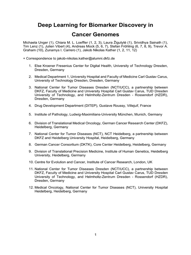 Deep Learning for Cancer Biomarkers | PDF | Receiver Operating ...