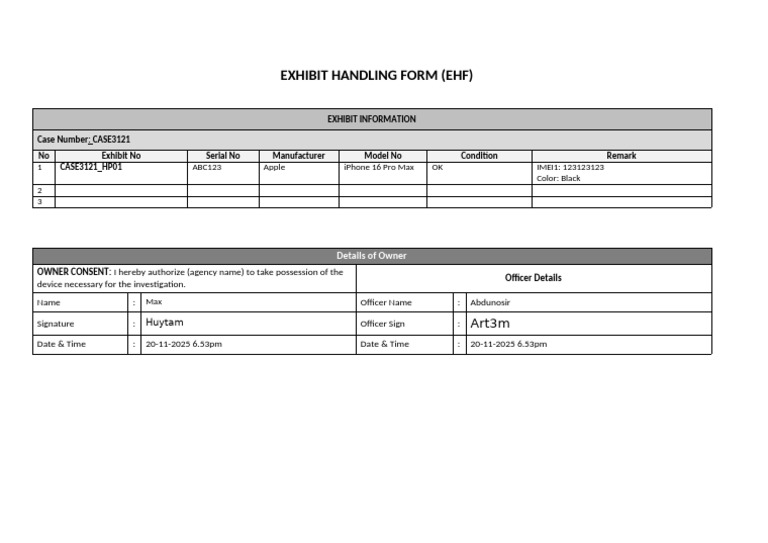 Copy of 2 Exhibit Handling Form | PDF