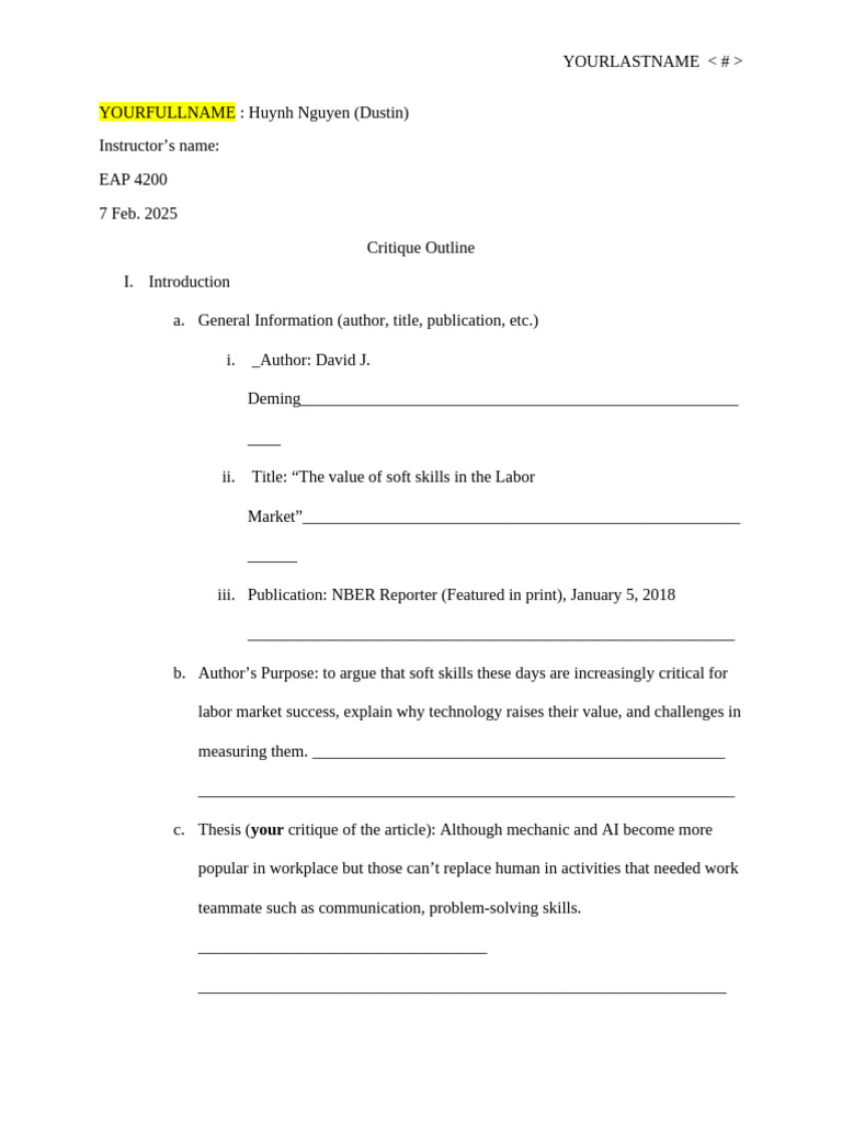 Critique Outline | PDF | Psychology | Cognition