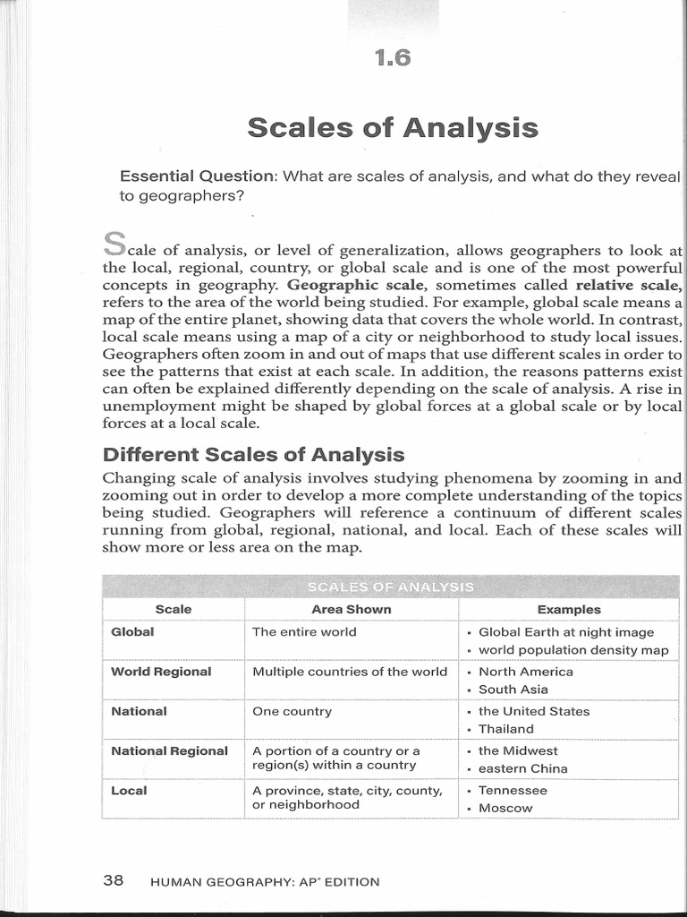 AMSCO Unit 1 (APHuG) 1.6 Scales of Analysis | PDF | Geography | Map