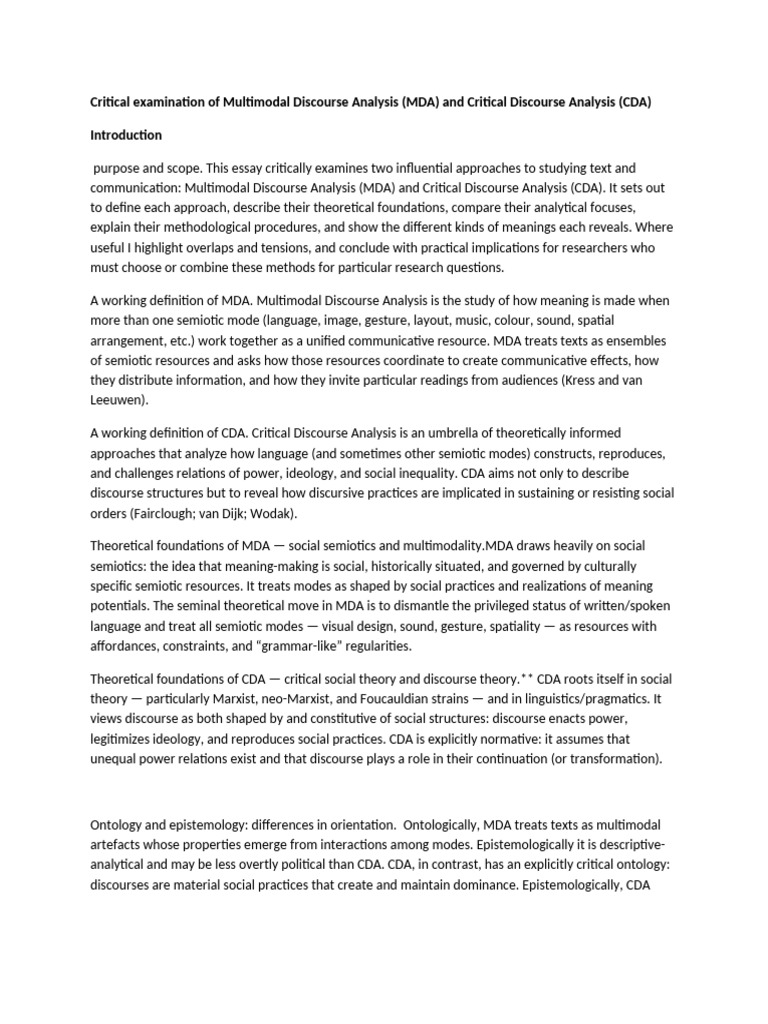 Comparing Multimodal and Critical Discourse Analysis | PDF | Discourse ...