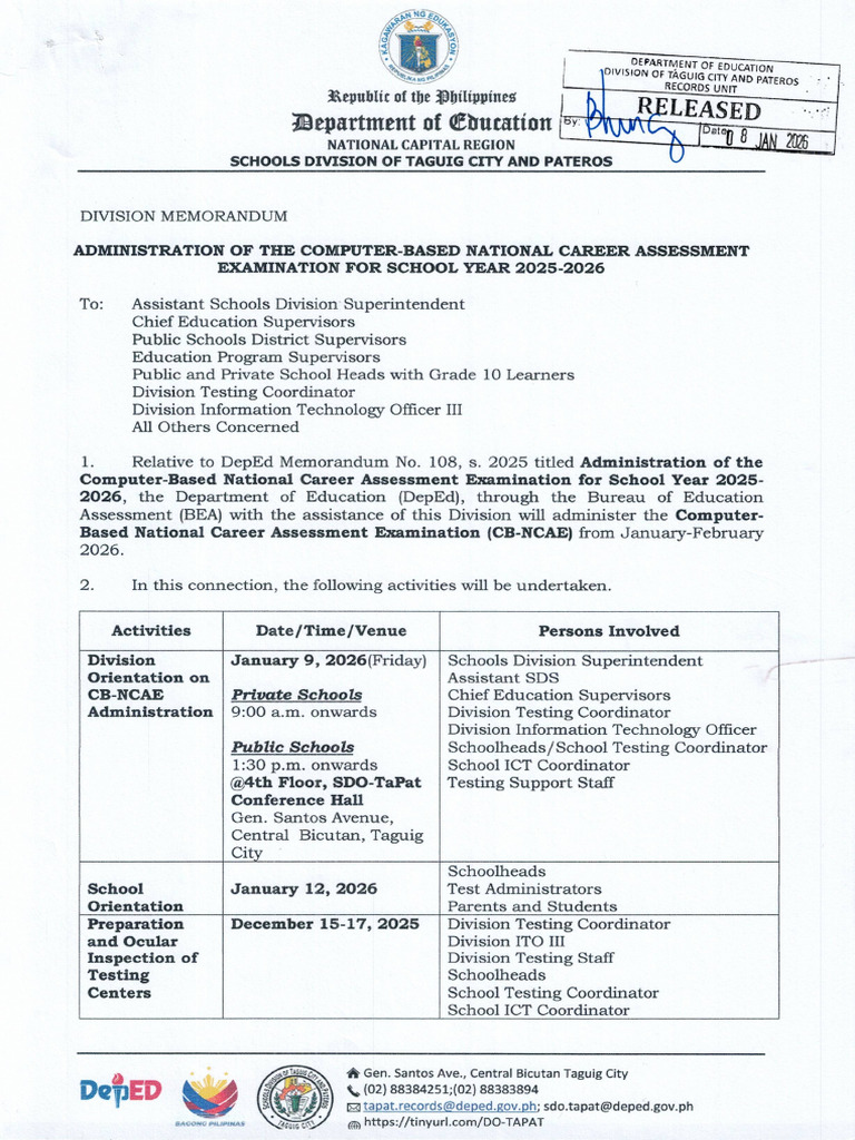 Administration of The Computer Based National Career Assessment ...