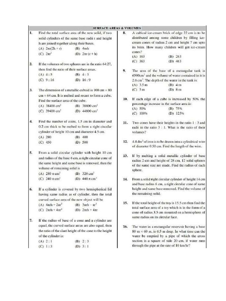 Surface Areas and Volumes Extra Questions 04dec2025 | PDF