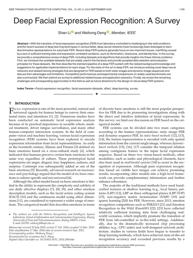 Deep Facial Expression Recognition_ a Survey | PDF | Deep Learning ...
