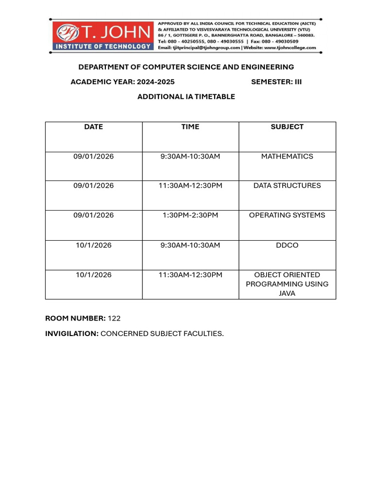 CS Engineering Semester III Timetable | PDF