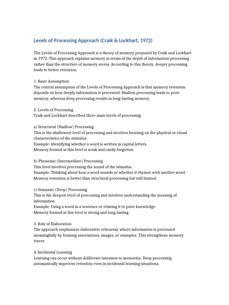 Levels of Processing in Memory Theory | PDF