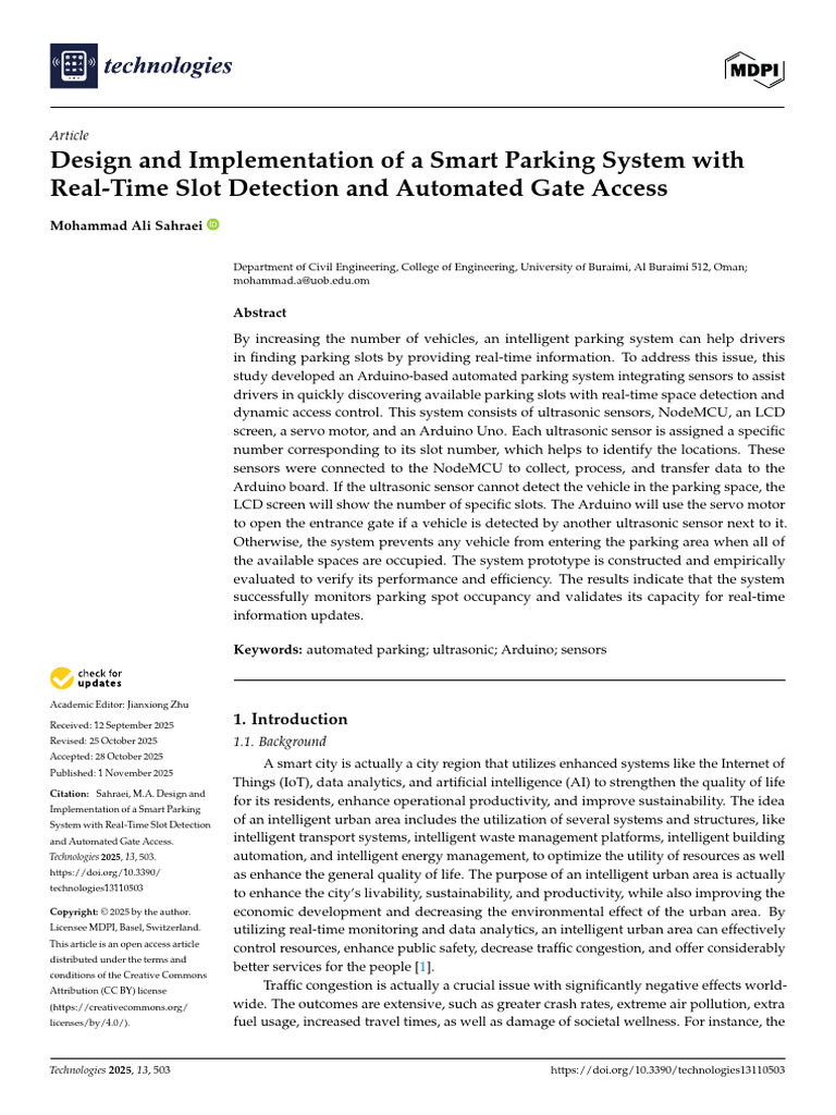 Smart Parking System with Real-Time Detection | PDF | Arduino | Parking
