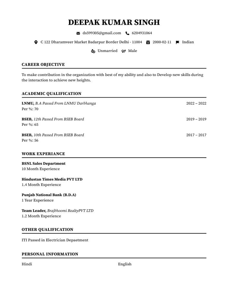Deepak Kumar Singh Flowcv Resume 20251216 | PDF
