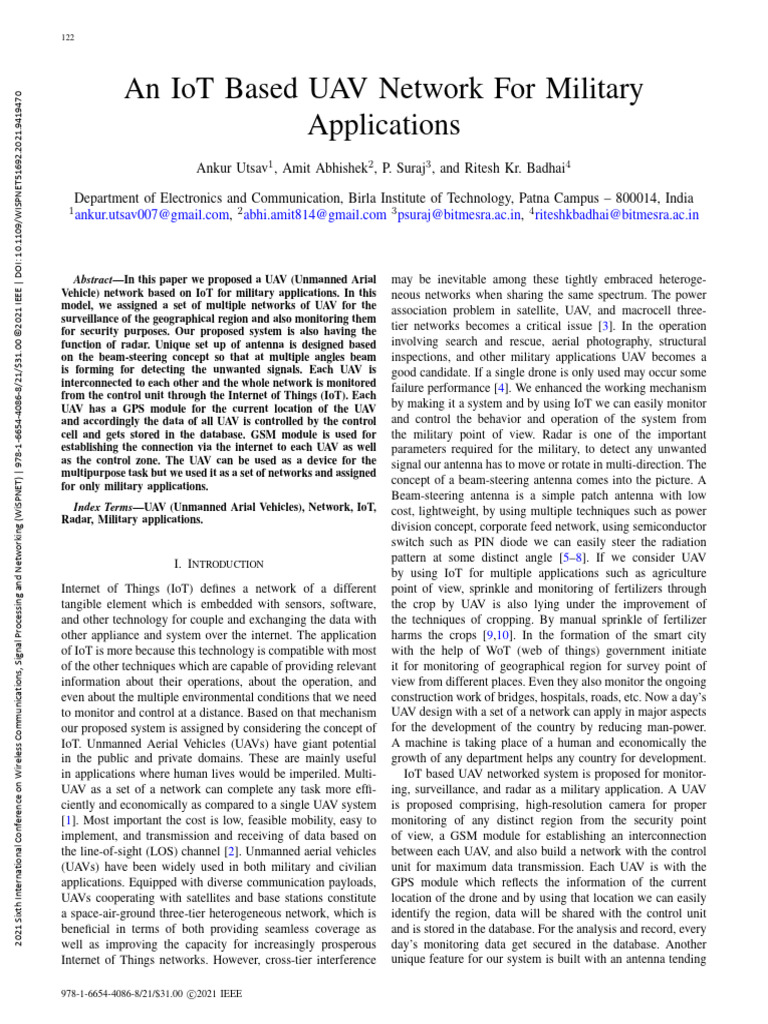 An IoT Based UAV Network for Military Applications | PDF | Unmanned ...