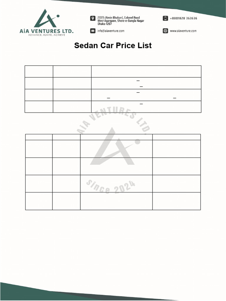 Sedan Car Rental Rates and Packages | PDF