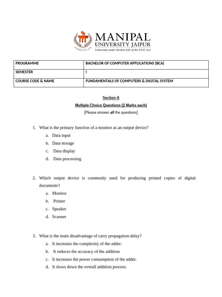 BCA Semester 1 Computer Fundamentals Exam | PDF | Electronics | Computing