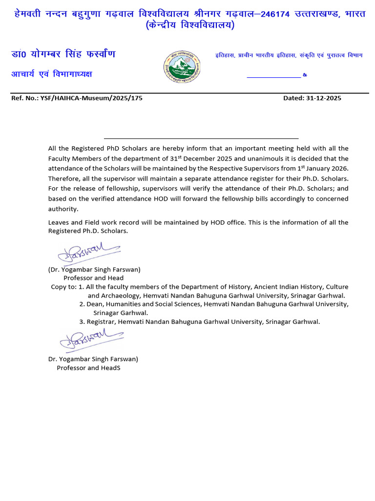 PhD Attendance Notification for Scholars | PDF