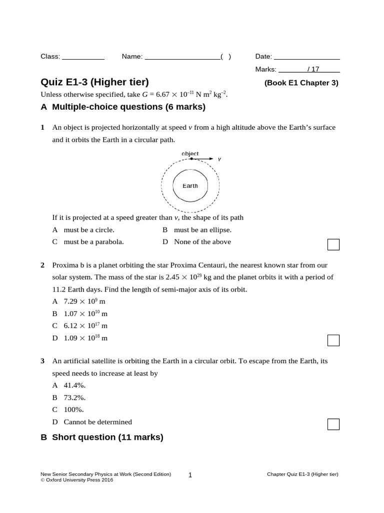 Ch Quiz E1-3 Higher Tier e | PDF | Orbit | Force