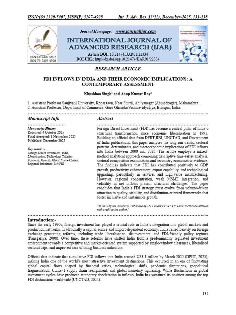 FDI Inflows in India: Economic Impact Analysis | PDF | Foreign Direct ...