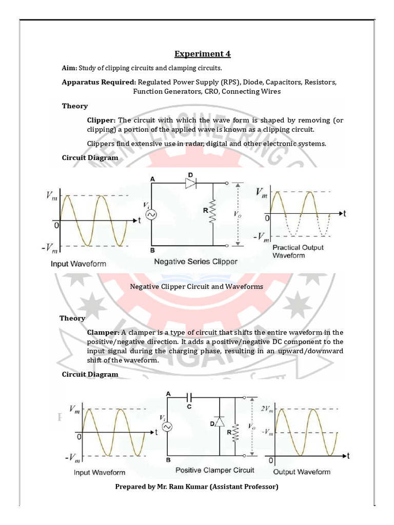 Clipping and Clamping Circuits Experiment | PDF