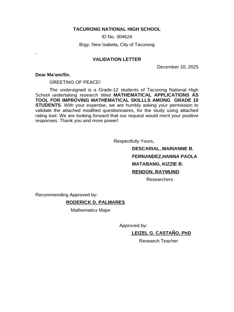 Validation Letter for Math Research | PDF