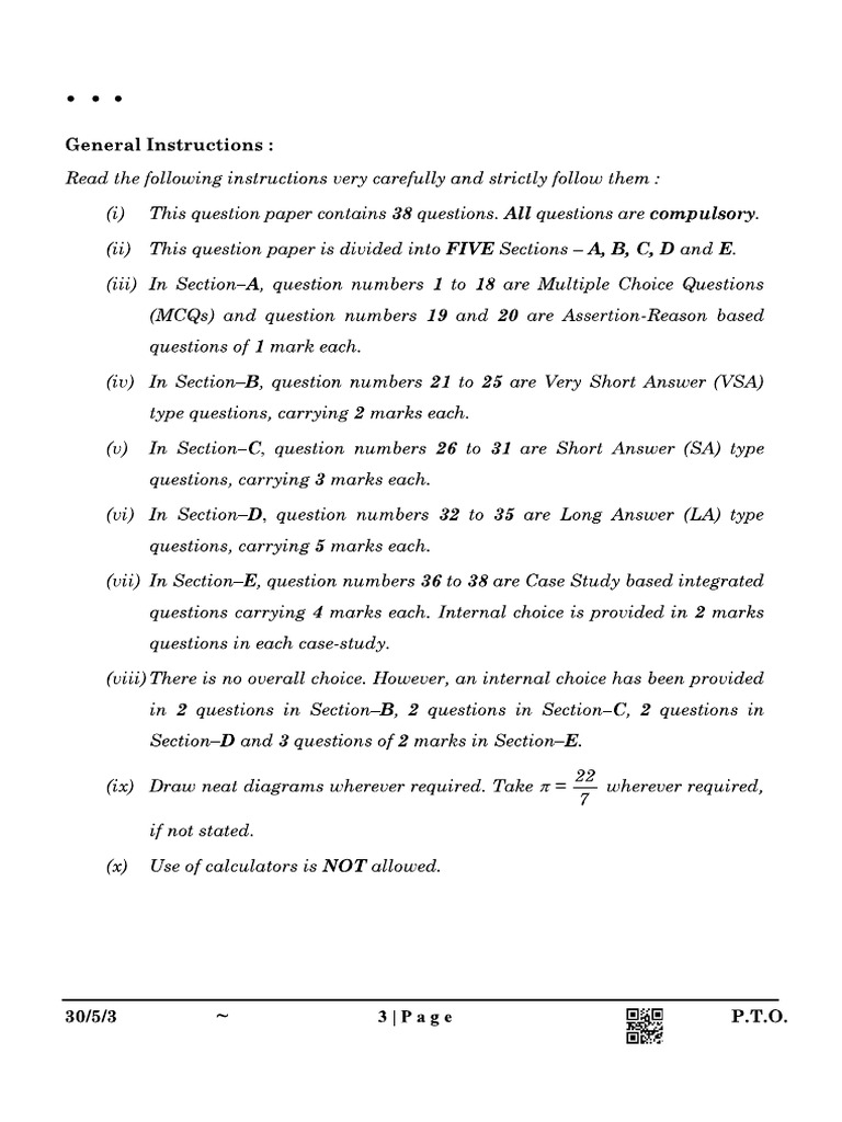 Class X - Maths - Maths (Standard) - SP1 | PDF