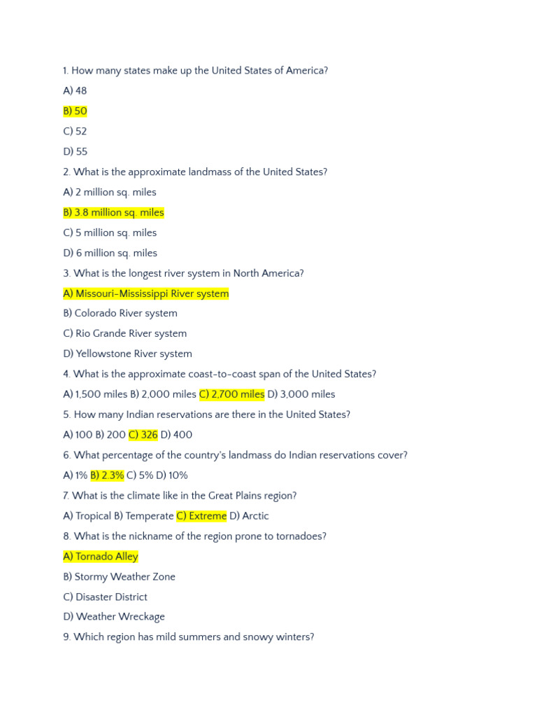 Test America - 70 Questions and Answers.docx | PDF | The United States ...