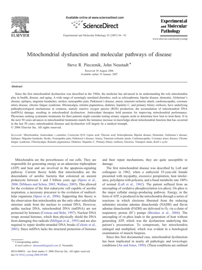 Mitochondrial Dysfunction | PDF | Mitochondrion | Adenosine Triphosphate