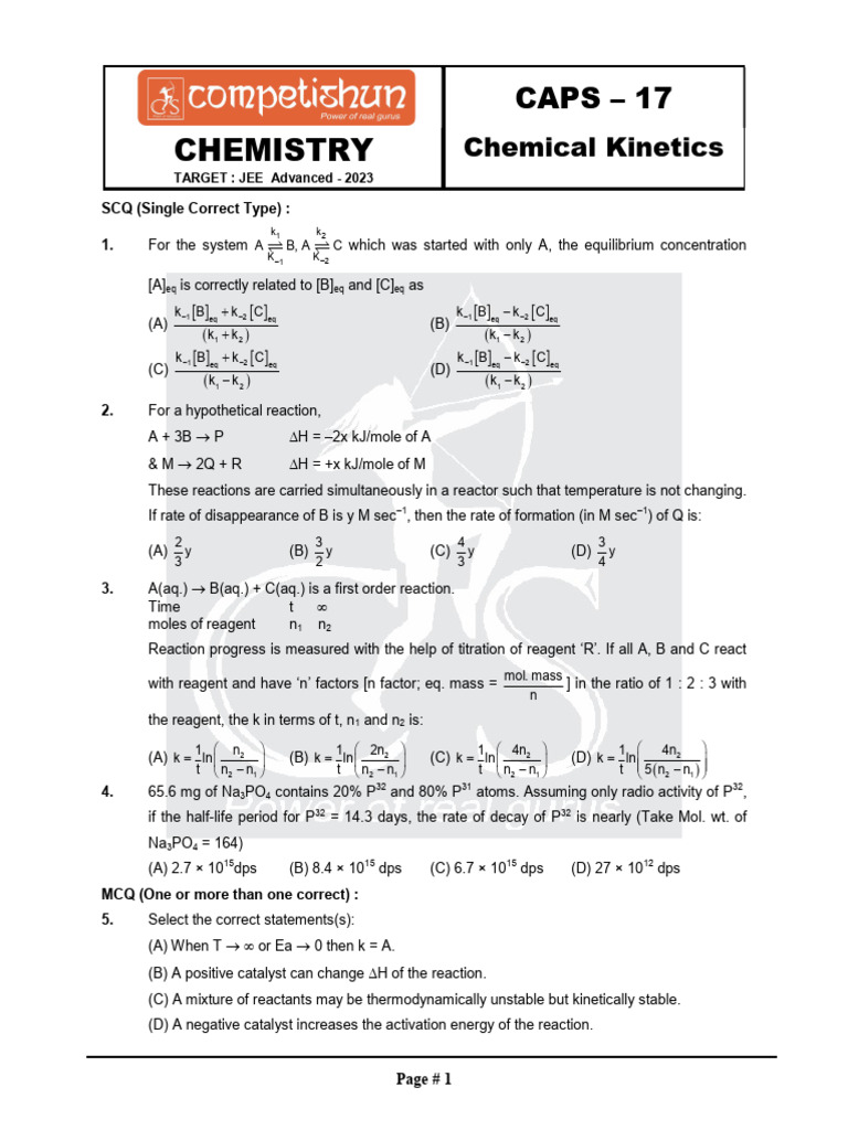 JEE Advanced 2023: Chemical Kinetics MCQs | PDF | Activation Energy ...