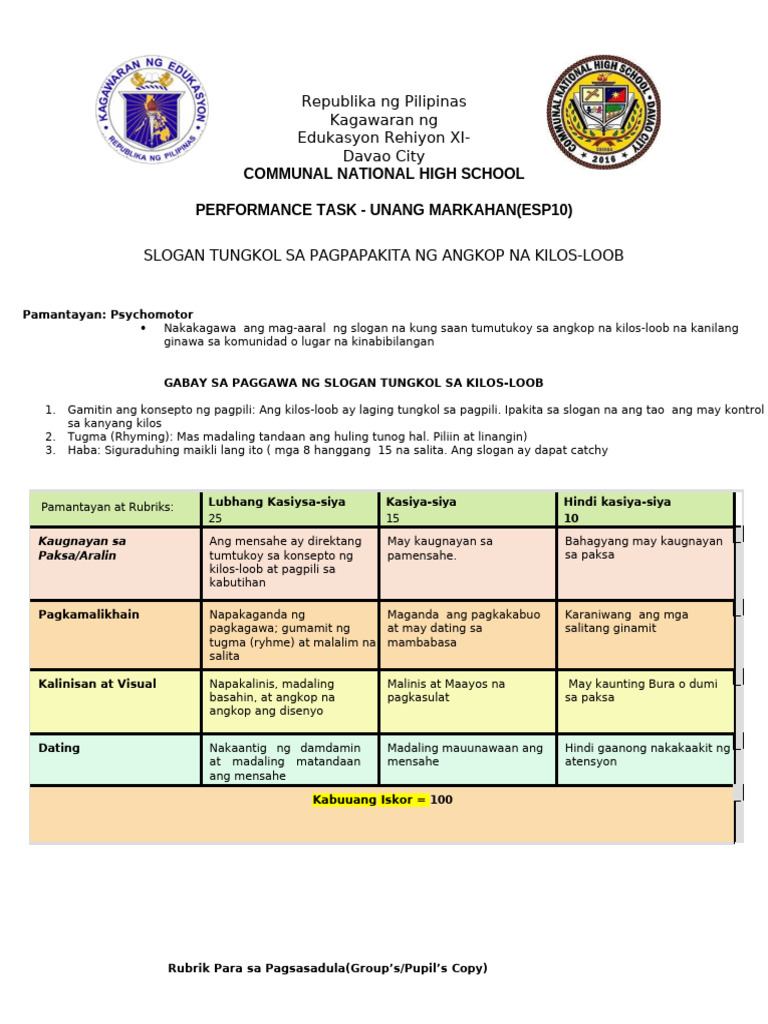 1st Quarter ESP10 Performance Task | PDF