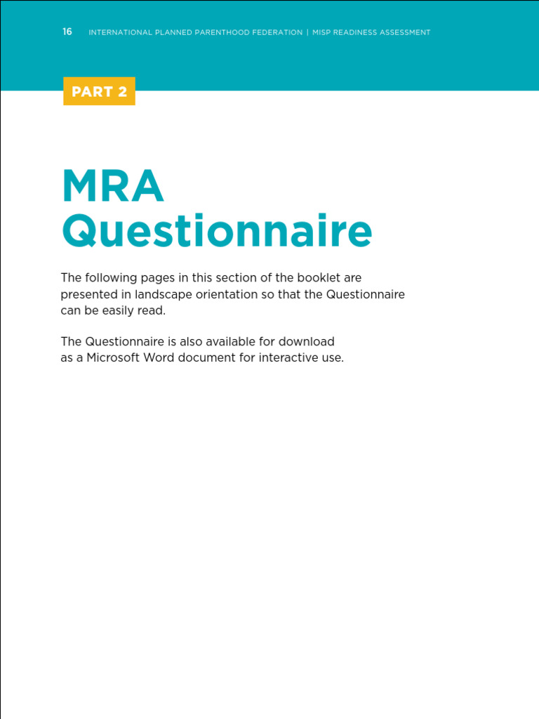 MRA Questionnaire for SRH Emergency Readiness | PDF | Birth Control ...