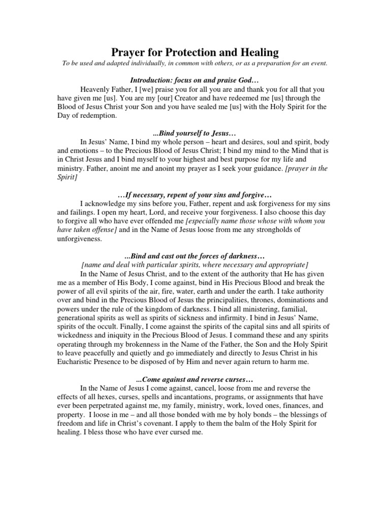 Prayer for Protection and Healing | PDF | Repentance | Jesus