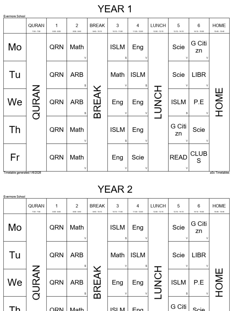 f.primary Timetable for Classes | PDF