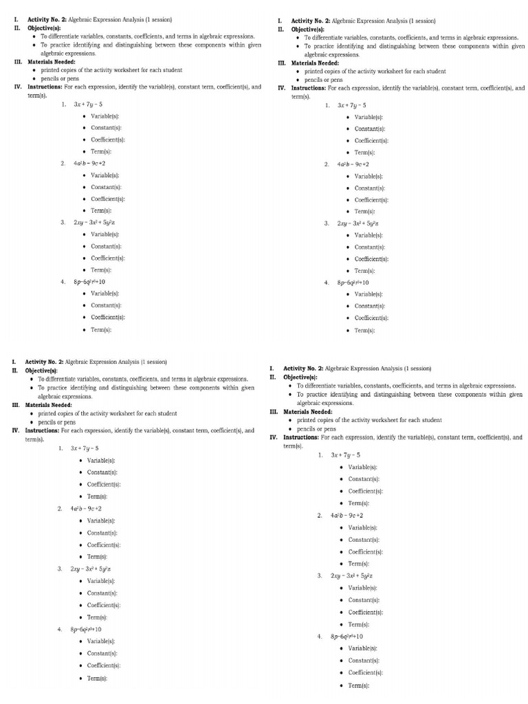 Worksheet Algebra | PDF