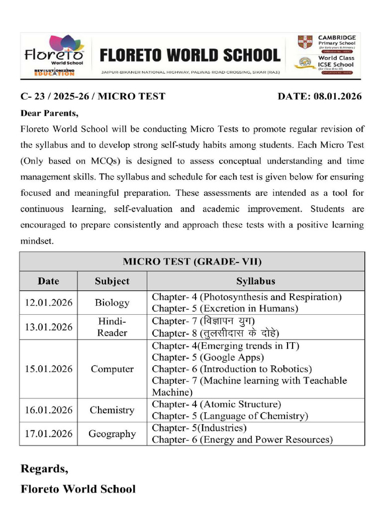 Circular Micro Test (Grade-VII) | PDF