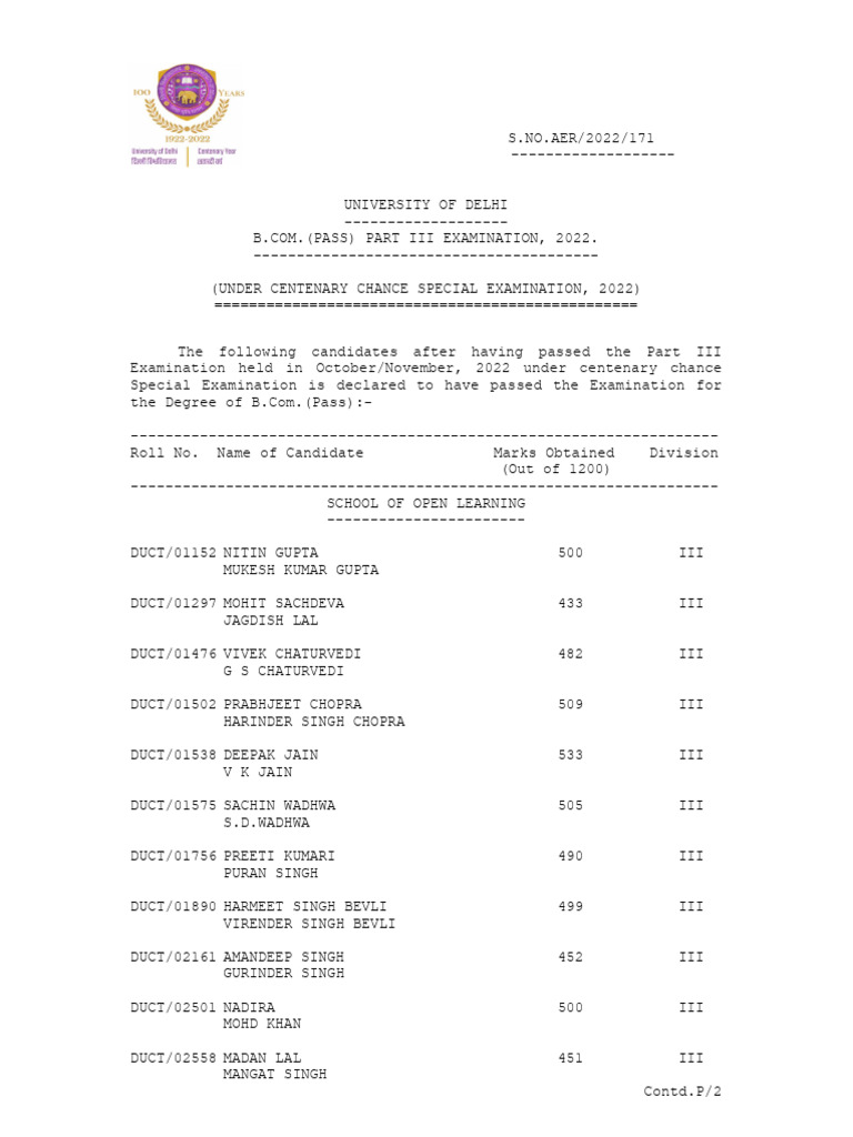 B.Com. Part III Exam Results 2022 | PDF