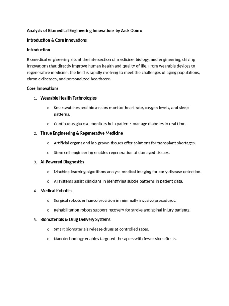 Analysis of Biomedical Engineering Innovations | PDF | Biomedical ...