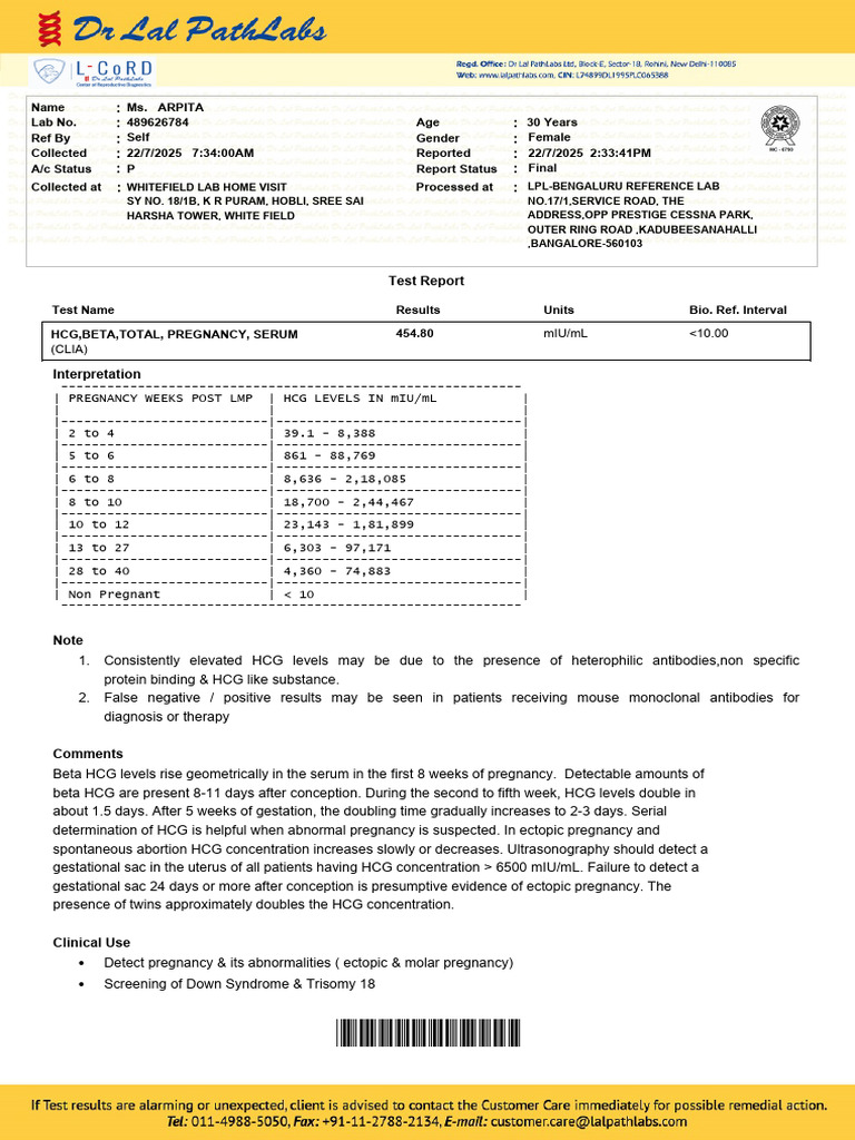489626784_Report_F2025-07-22T144400 | PDF | Pathology | Human Chorionic ...