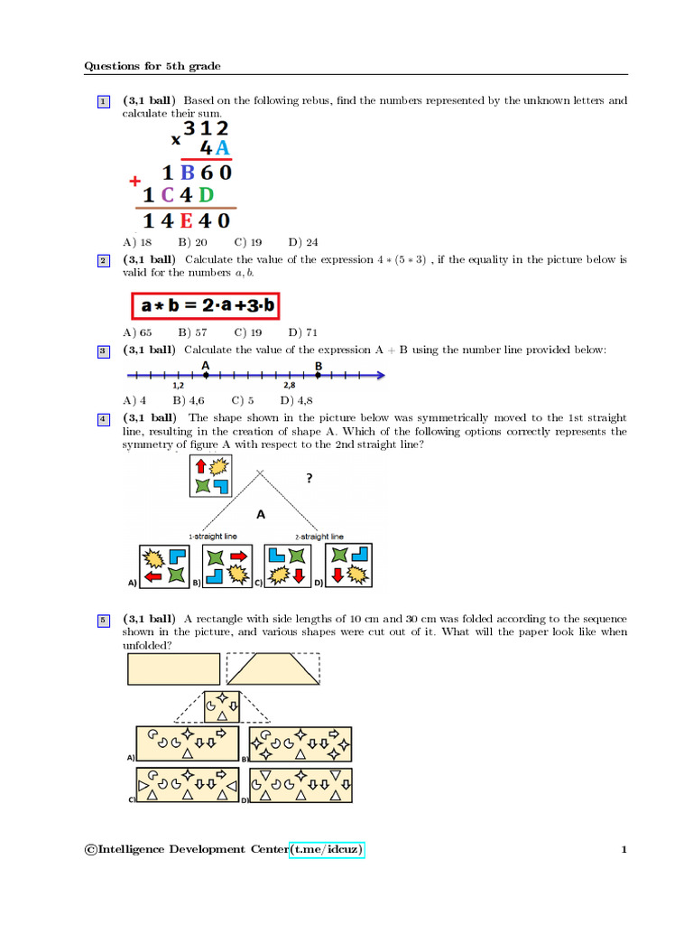 5th Grade Math and Logic Questions | PDF | Geometry