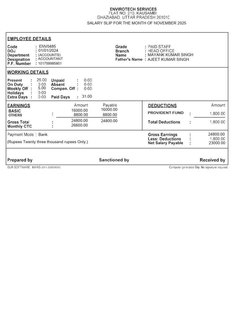 November 2025 Salary Slip Details | PDF