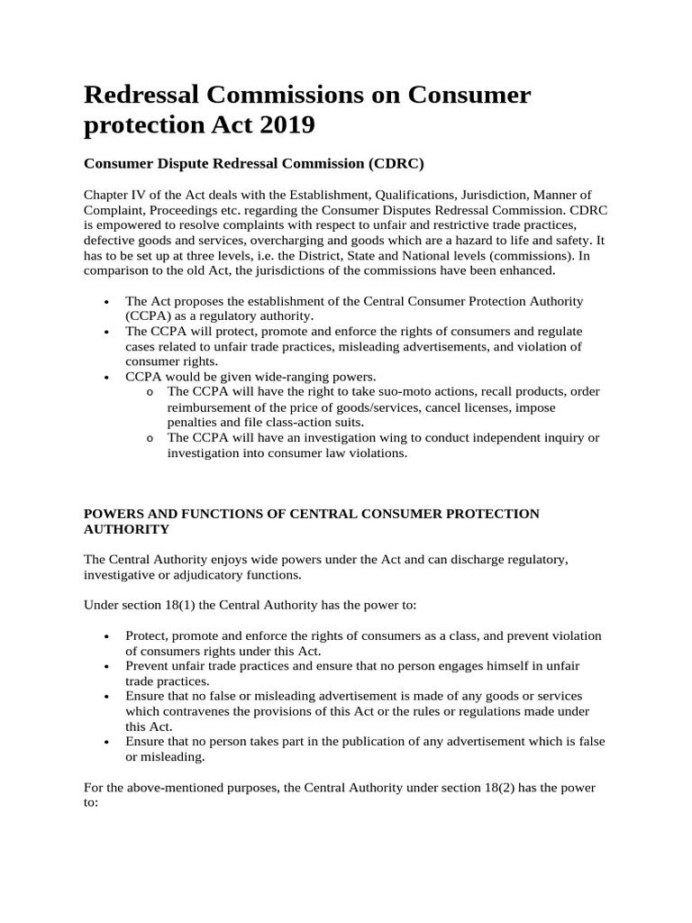 Consumer Protection Act 2019 Overview | PDF | Consumer Protection ...