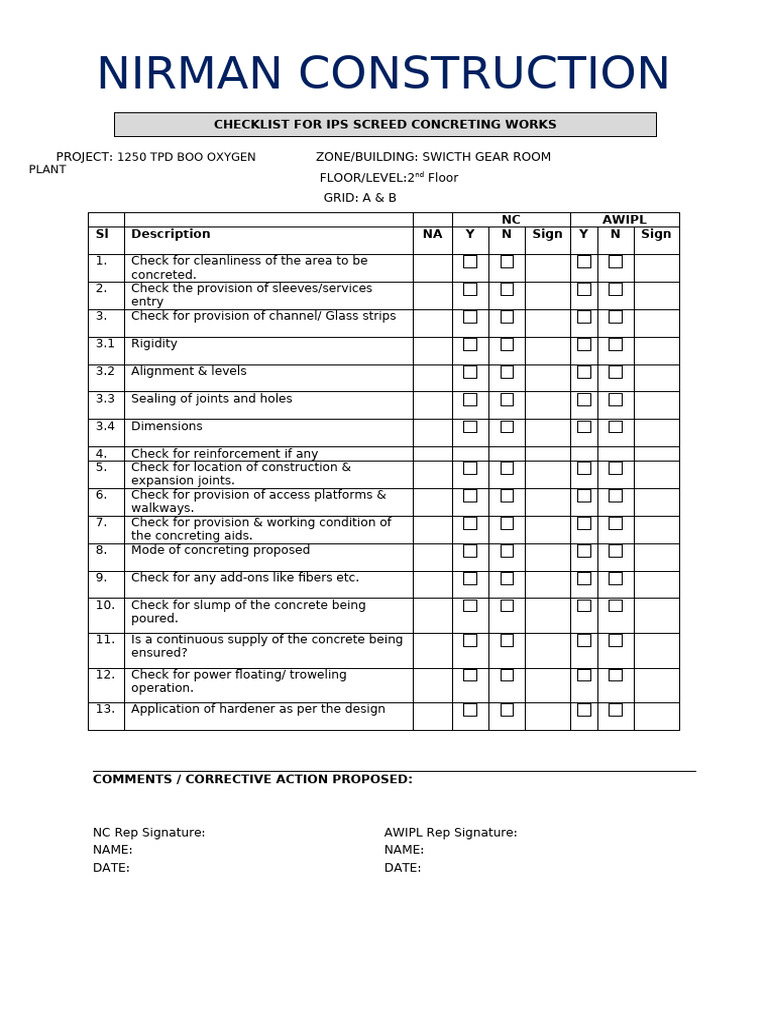 656980039 IPS Screed Checklist | PDF