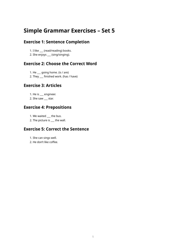 Simple Grammar Exercises Set 5 | PDF