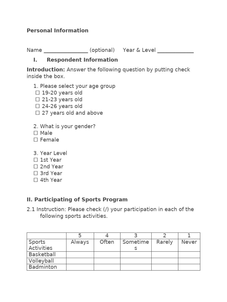 Final Survey Questionare | PDF