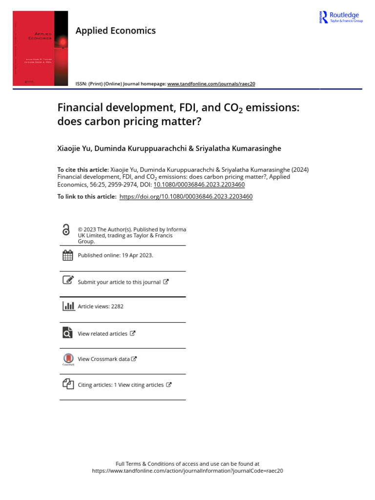 Financial Development FDI and CO2 Emissions Does Carbon Pricing Matter ...